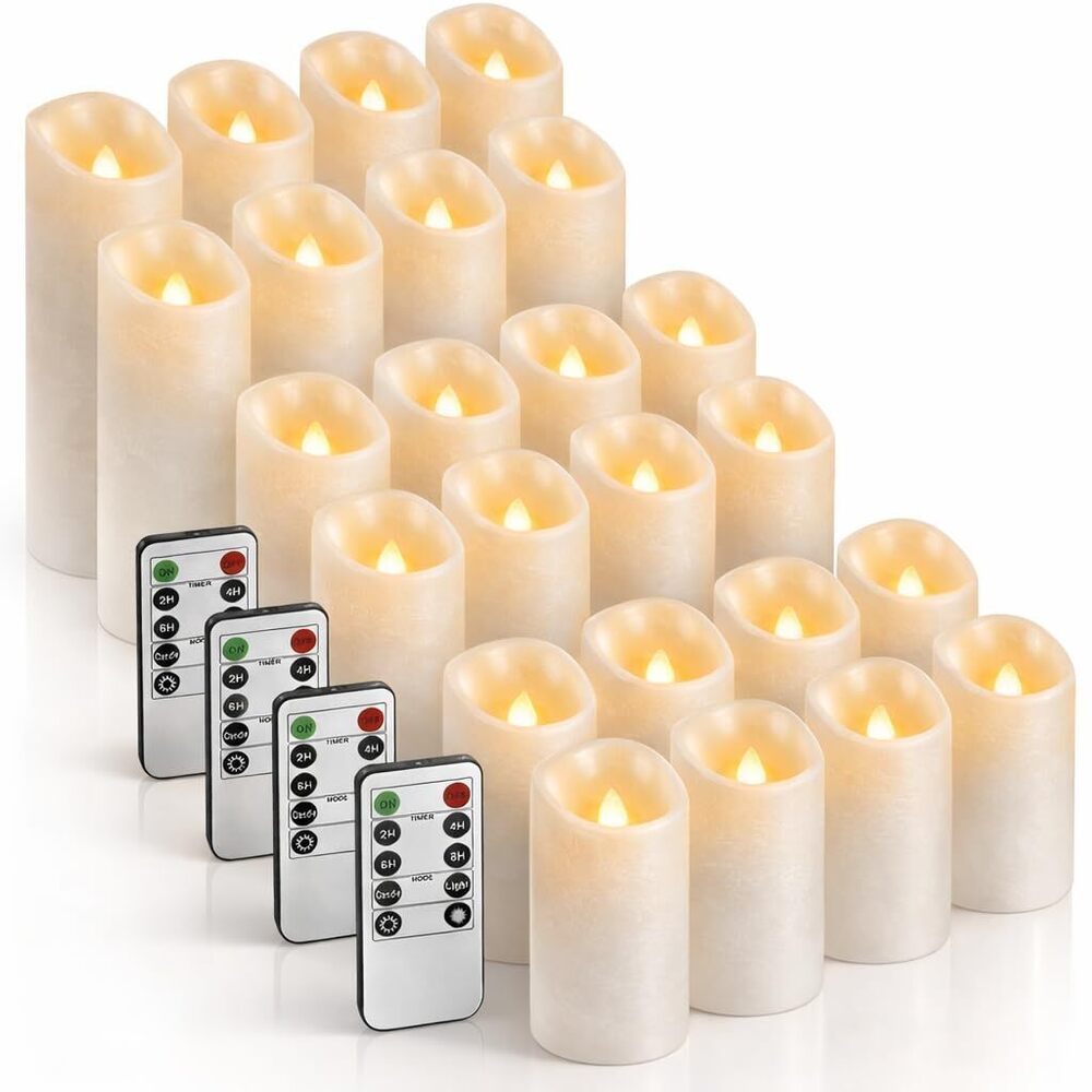 Set of 24 Slim Outdoor LED Candles, Battery Operated Flickering Fake Candles
